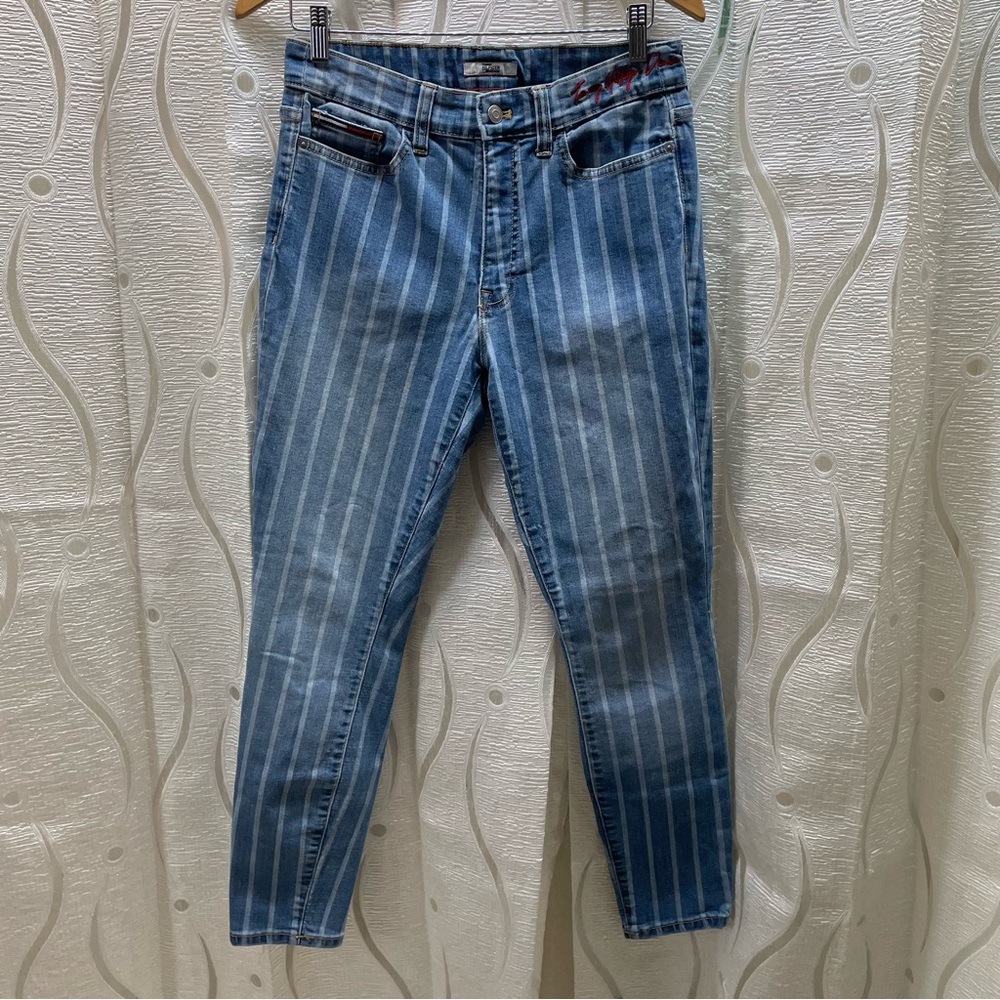 Tommy Hilfiger Denim Skinny‎ Jeans Womens 10 Blue Striped  High Rise Curve